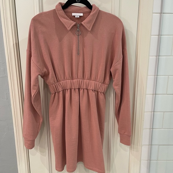 Topshop Women's Pink Quarter Zip Long Sleeve Minidress - Picture 5 of 8